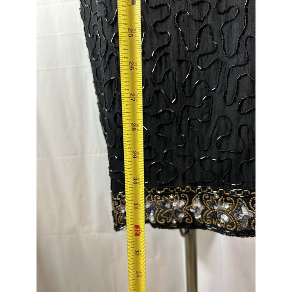 Stenay Black knee sheath dress gown gold bead pearl sequin size P6 VTG - Picture 9 of 11